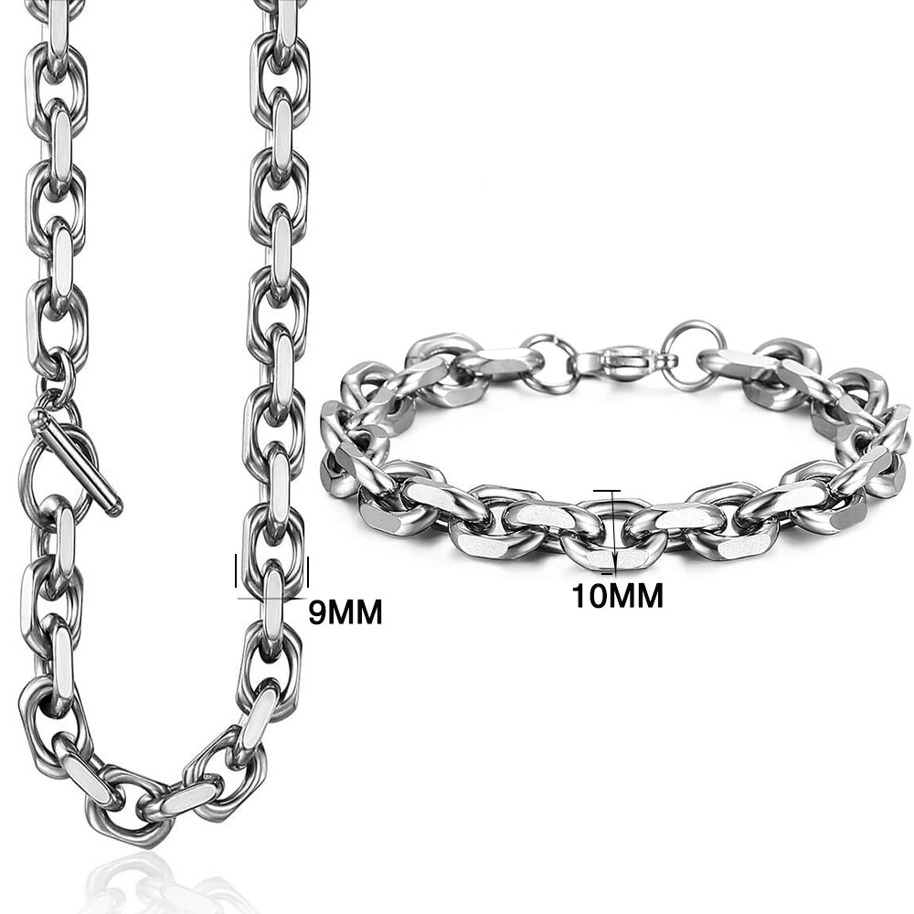 Mens Chain Silver Stainless Steel CABLE Link Necklace Bracelet Jewelry Set 7-26"