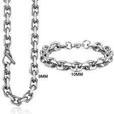 Mens Chain Silver Stainless Steel CABLE Link Necklace Bracelet Jewelry Set 7-26"