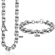 Mens Chain Silver Stainless Steel CABLE Link Necklace Bracelet Jewelry Set 7-26"