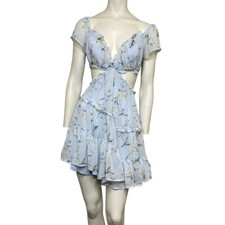 Saints + Secrets Cutout Tie Back Tiered Floral Dress Blue Size Medium NWT