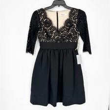 NWT Eliza J Lace & Faille Scalloped Black Dress Size 4