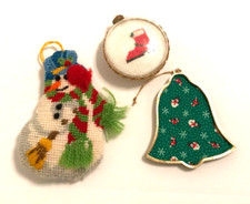 3 handmade Christmas Ornaments Needlepoint Cross stitch