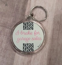 I Brake For Garage Sales Vintage Round Plastic Keychain