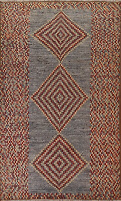 Geometric Gray Moroccan Oriental Area Rug Wool Hand-knotted Tribal Carpet 6'x10'