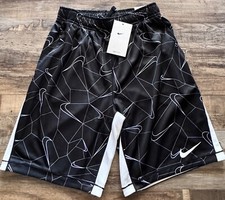 NWT Nike Boys Youth YLG Black/White All Over Swoosh Print Training Shorts Large