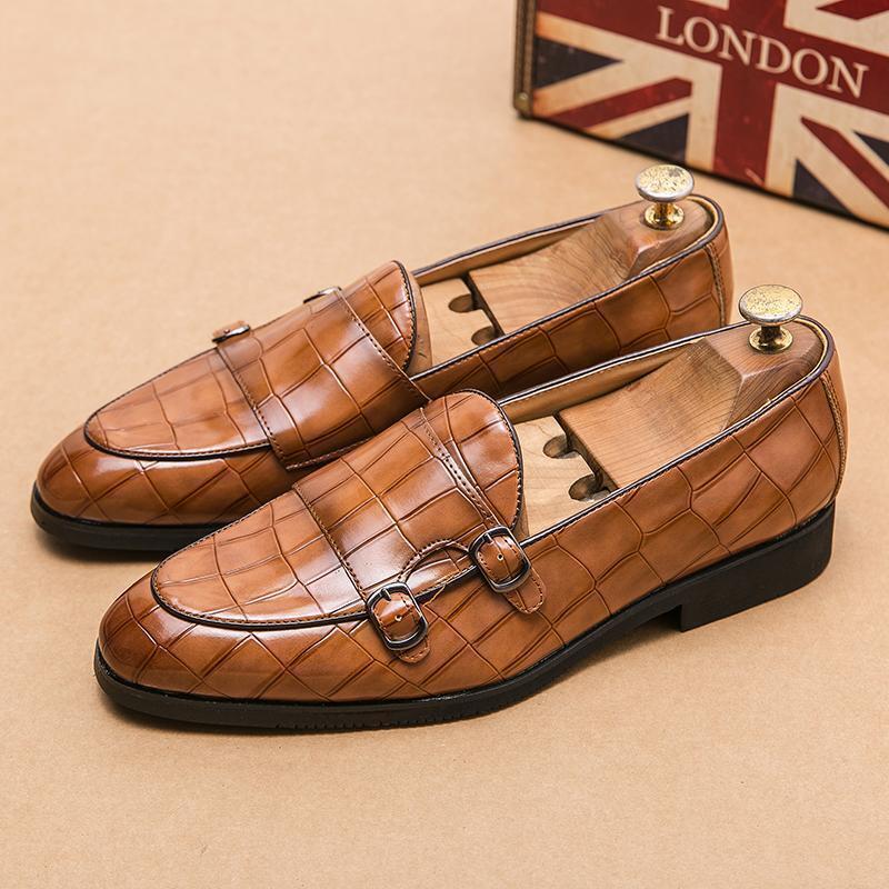SAOLA Scarpe mocassini uomo modello coccodrillo pelle doppio cinturino eleganti slip on fibbia