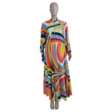 72091 auth EMILIO PUCCI multi cotton 2022 IRIDE KAFTAN MAXI Dress S
