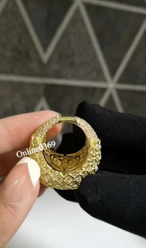 Anillo con cara de búho de diseñador para hombre en plata 925 con diamantes creados en laboratorio verde y blanco Foto 3 de 4