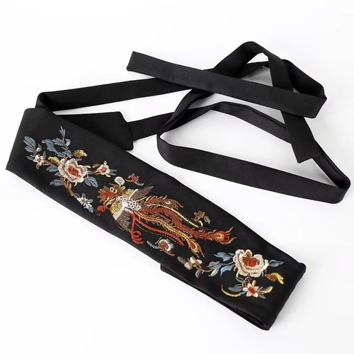 Black Waist Band Embroidery Dress Decor Ethnic Style Waist Belt Hanfu - Afbeelding 4 van 11