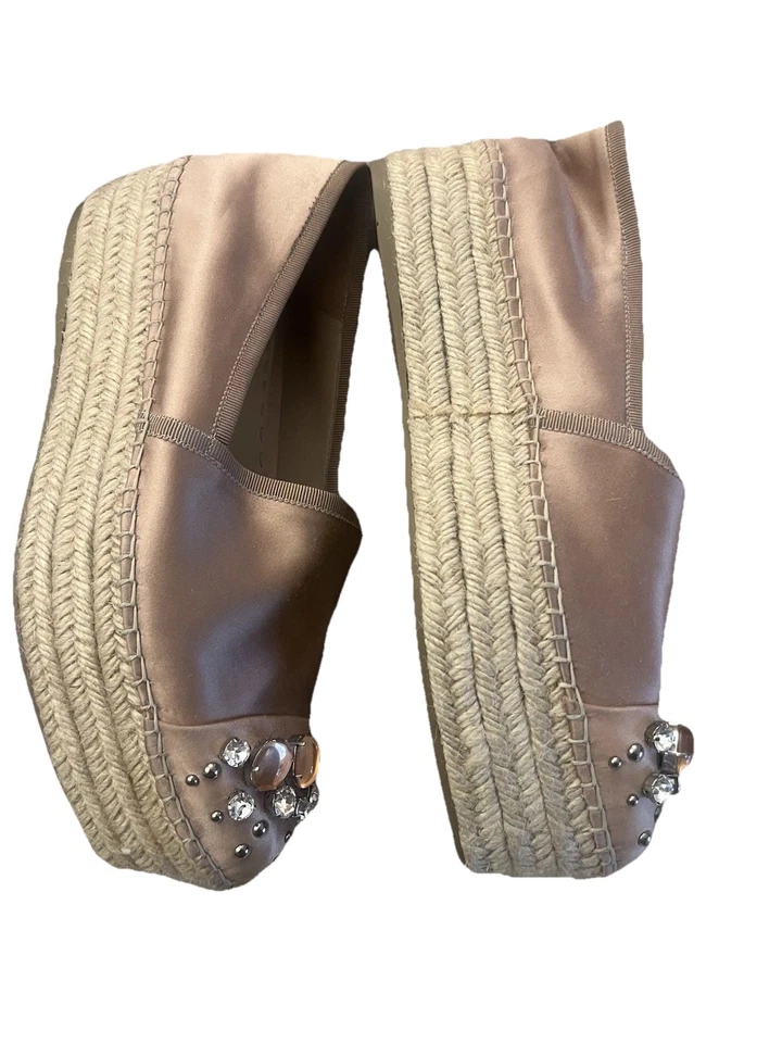 全新 正品 MIU MIU 普拉达 玫瑰金 水晶 夏季 ESPADRILLES 41 意大利。 — 第 3/4 张图片