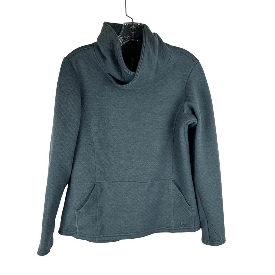 Sudadera Kuhl Athena Acolchada Cuello Capucha Talla Mediana Mezcla Lana Azul Gris  Foto 2 de 4