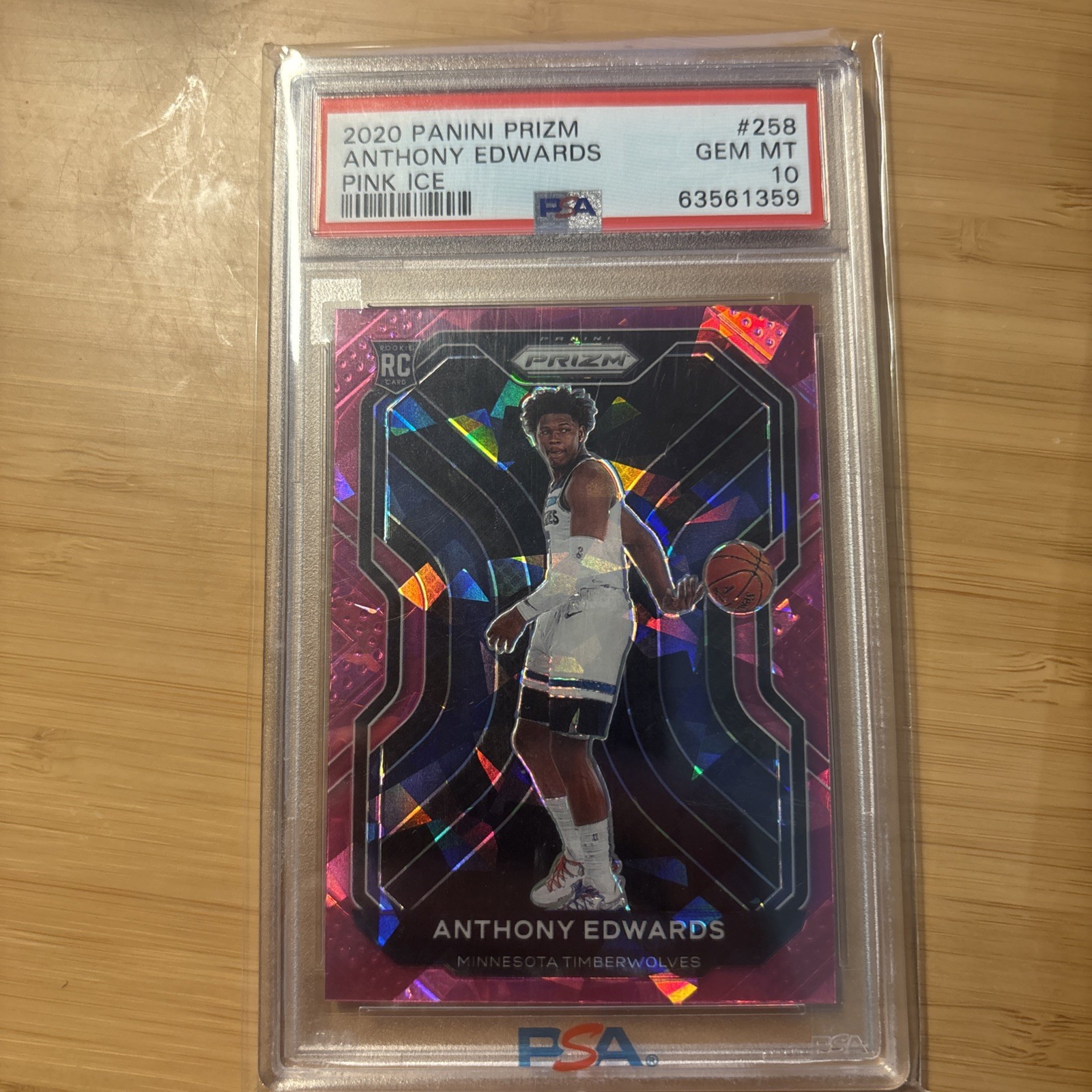 2020 Panini Prizm Pink Ice #258 Anthony Edwards RC Rookie Gem Mint PSA 10