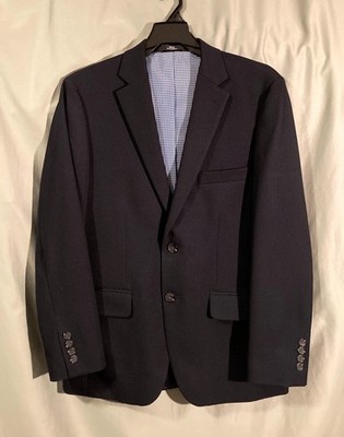 Men's Haggar Blazer 38Short Navy Blue In Motion Tailored Fit Sport Coat #HJ10337