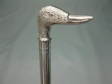 Stainless steel hiking walking stick cane 92cm Silver Duck Head Handle Luxury