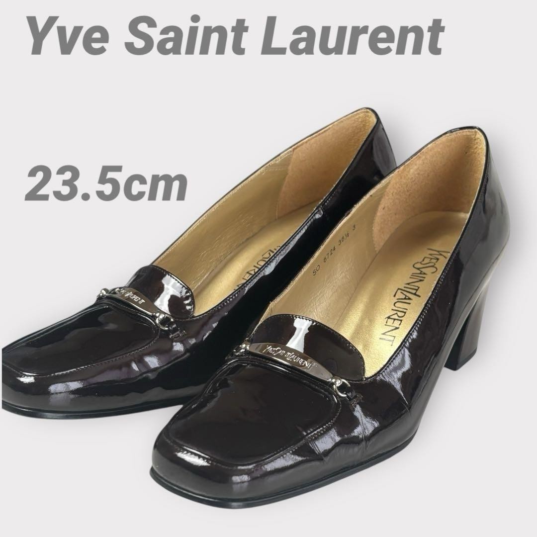 Autentiche decolte Yves Saint Laurent in vernice punta quadrata misura 35 5 donna