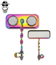 2x ORIGINAL LOWRIDER Rectangle Oil Slick Mirror Flat Twisted White Reflectors.