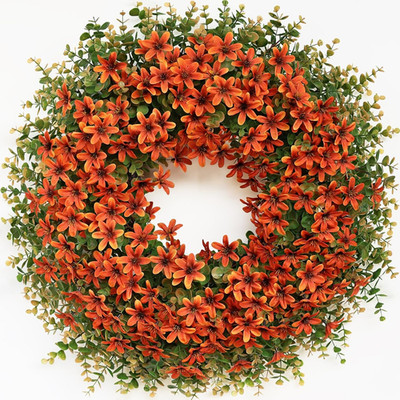 26'' Fall Wreath for Front Door, Porch, Window - Large Artificial Eucalyptus Leav