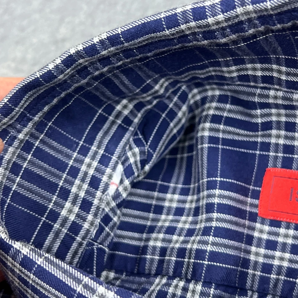 ISAIA Napoli Dress Shirt Men's 18-45 Blue Plaid Long Sleeve Made in Italy Check - Image 3 of 4