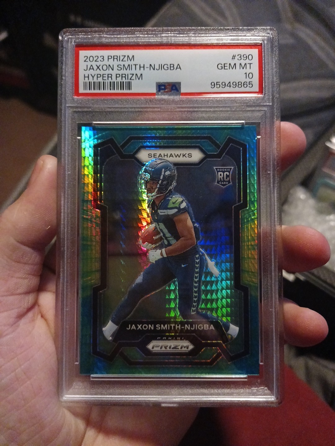 2023 Jaxon Smith-Njigba Prizm RC Rookie Green Hyper Prizm /175 #390 PSA 10 GM