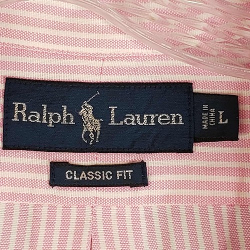 Polo Ralph Lauren Shirt Oxford Button Down Mens Size Large L Pink Stripe LS - Picture 9 of 10