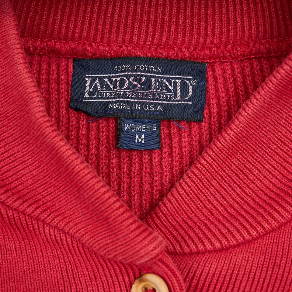Lands End Sweater Womens M Red Cotton Henley Made in USA Vintage - Image 3 of 4