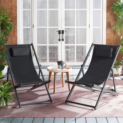 Camlin Set of 2 Black Adjustable Folding Sling Chairs - Ready to Use