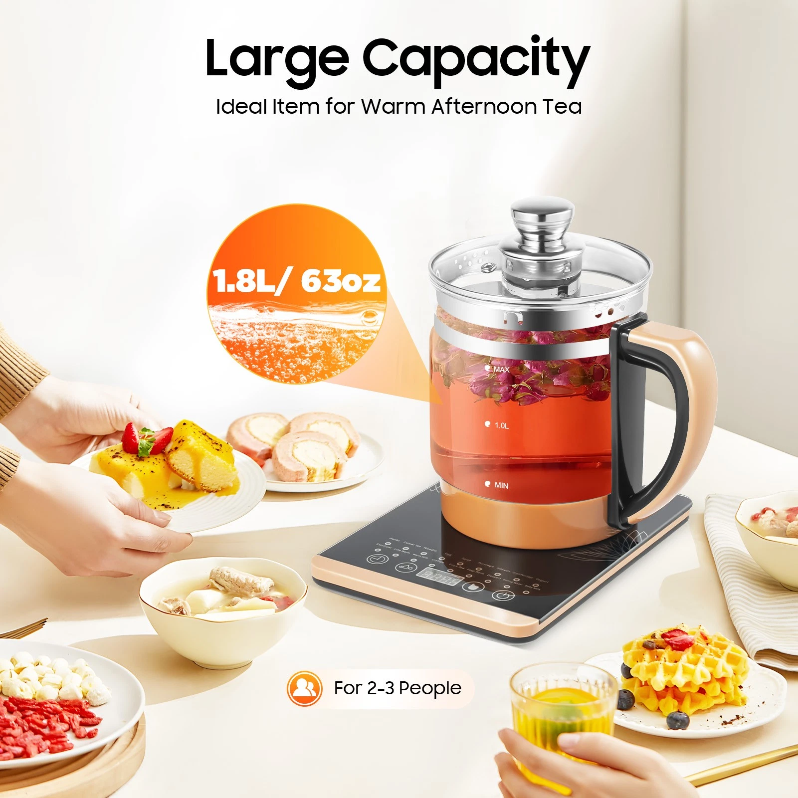 Electric Tea Kettle Hot Water Boiler Pot W/ Filter+ Digital Heating Base 1.8L