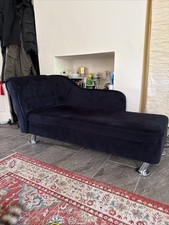 Velvet Chaise Longue Sofa with Bolster Cushion - Black