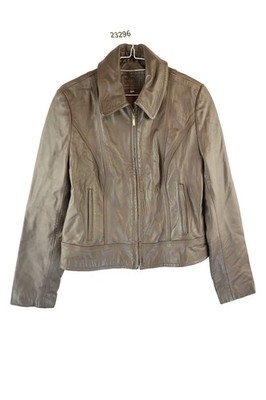 MARKS AND SPENCER Brown Leather Bomber jacket size Uk 12 Womens Casual 023296