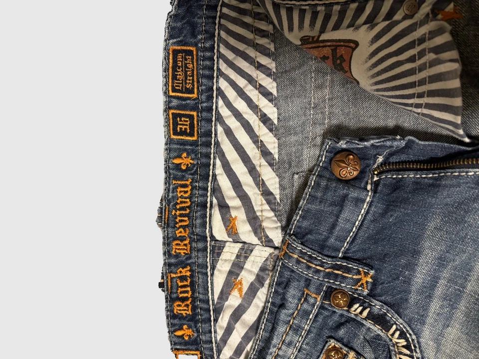 Мужские джинсы Rock Revival 36x34 Dexter прямые искусственно состаренные синяя джинсовая ткань - Изображение 3 из 4