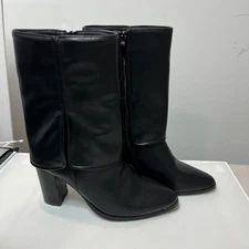 Women's Fold Over Down Mid Calf Boots Pointed Toe Heel Zipper Booties  8