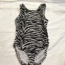 Sleeveless Gymnastics Leotard Zebra Print Black White youth med
