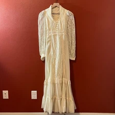 Gunne Sax Women's Vintage Jessica McClintock Floral Lace Ivory Cottagecore Dress