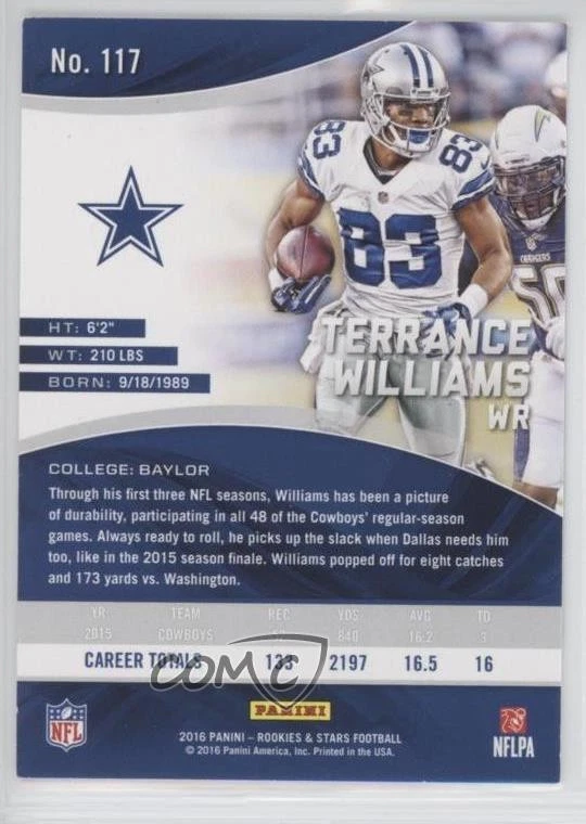 2016 Panini Rookies & Stars True Blue /49 Terrance Williams #117 - Image 2 of 2