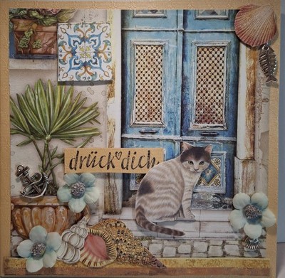 1 schöne Karte mit ''BLUE DREAMS ' Papierset  von Stamperia 