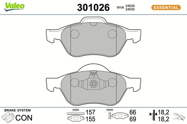 Valeo Bremsbelagsatz Scheibenbremse Essential 301026 FüR Renault Megane VW Seat-image