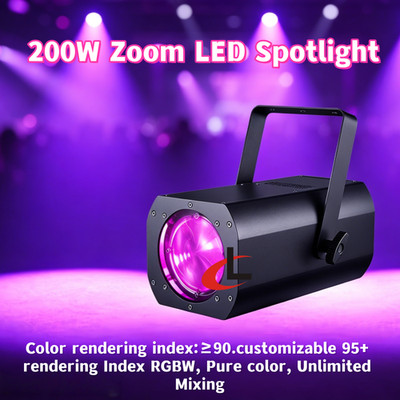 200W RGBW LED Zoom COB Blinder Spotlight Church Theater Stage Light W/Barn Door