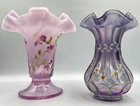 Fenton 100th Anniversary Vase Ruffled Rim Signed And Amethyst Flute Dot Painted