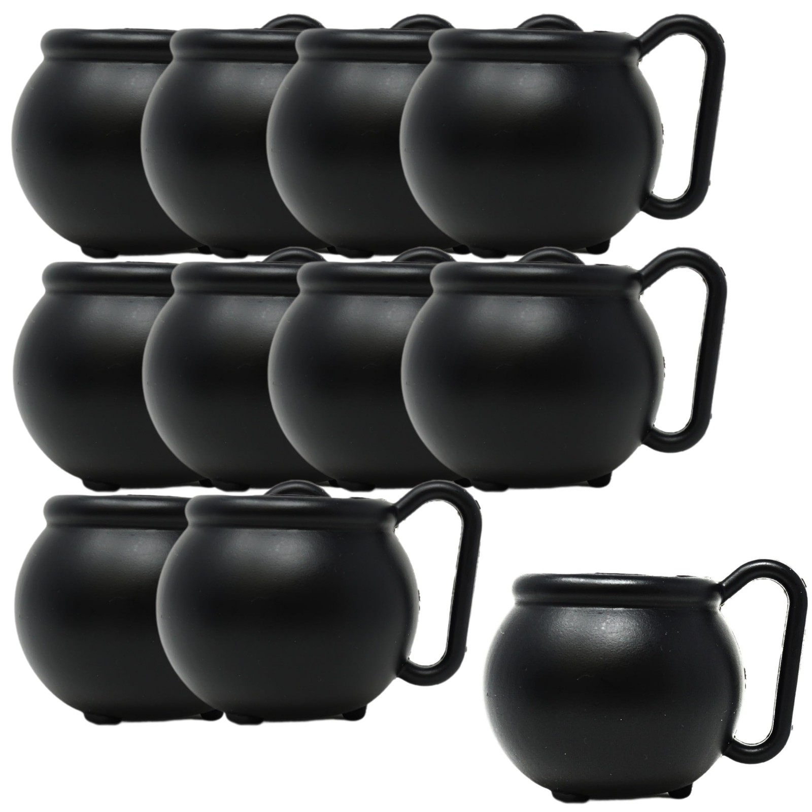 12 Black Cauldron Mugs Set Halloween Drinkware BPA-Free Plastic Witch Party F...