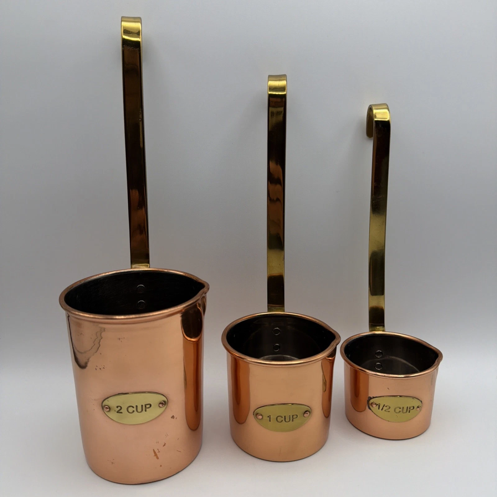 Vintage / Ladle Copper Nesting Measuring Cups / Set of Three - 2 /1 / 1/2 Cup