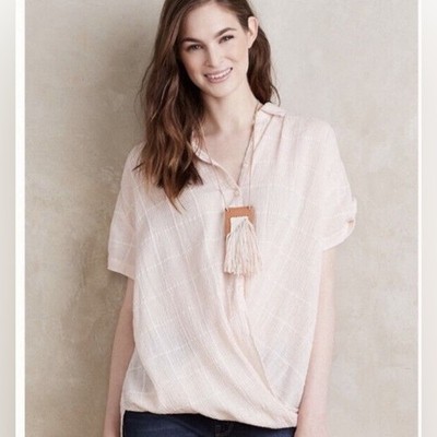 Anthropologie Isabella Sinclair Light Pink Cotton Knot Short Sleeve Shirt