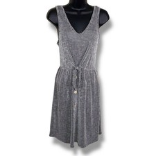 Small Black White Striped Sleeveless Stretch Dress Vneck Front Tie Accent