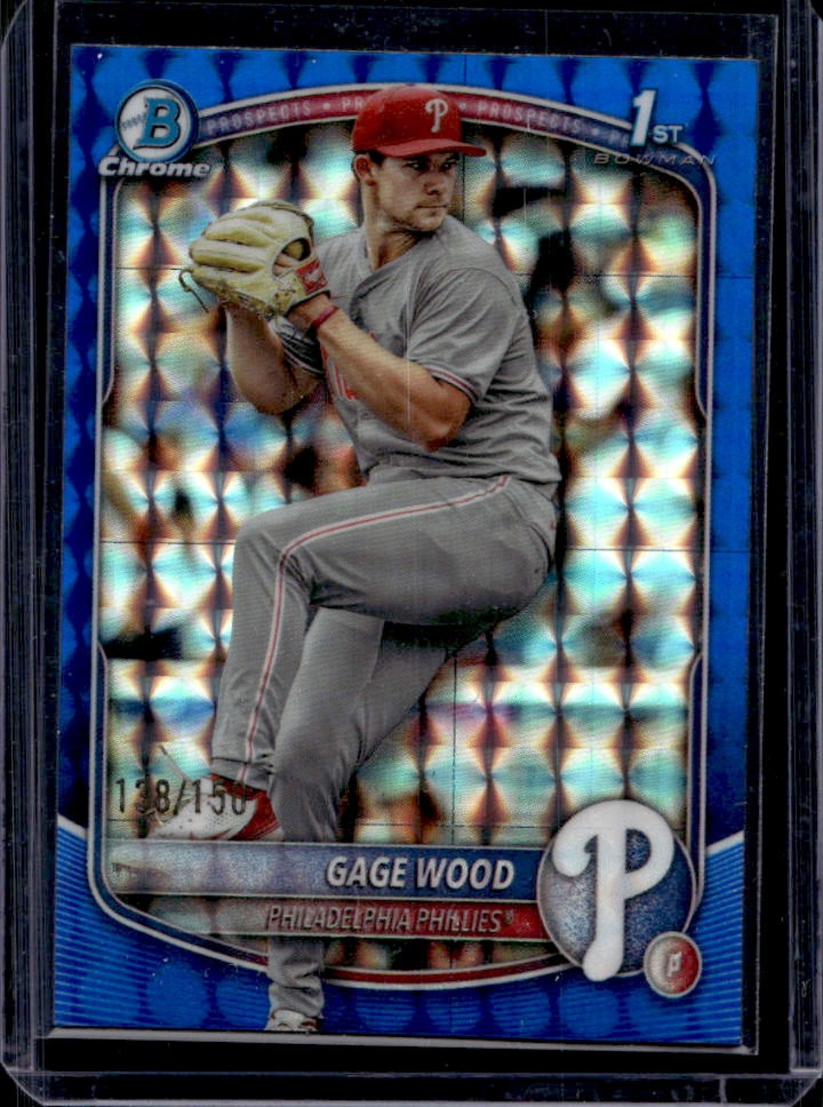 2025 Bowman Draft Gage Wood Chrome Blue Geometric Refractor 1st #/150 Phillies