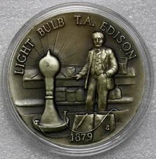 Thomas A. Edison Light Bulb 1879, Longines Symphonette Sterling Silver Medal