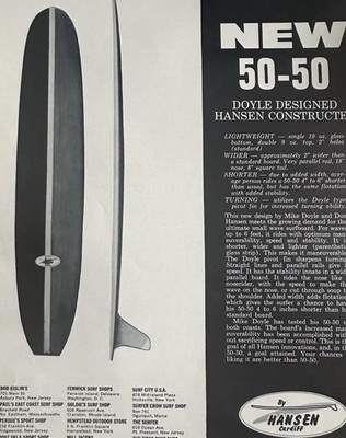 Hansen Surfboards 50/50 Doyle Design Original 1960's Surf Magazine