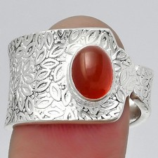 Adjustable - Natural Carnelian 925 Sterling Silver Ring s.8.5 Jewelry R-1381