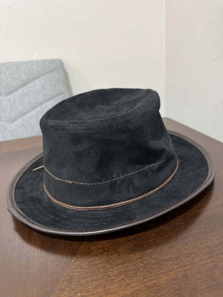 Stacy Adams Suede Safari Fedora Hat Black Leather Trim Size M - Image 3 of 4