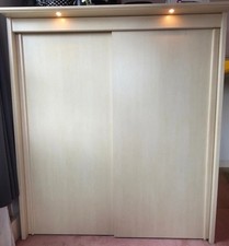 Large G-Plan Style Sturdy Light Beige Wooden Wardrobe with Sliding Doors