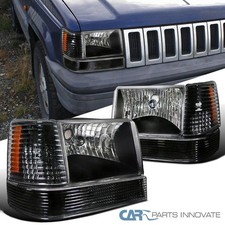 Fits 93-96 Jeep Grand Cherokee Suv Black Headlights W Bumper Corner Lampsair