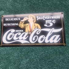 Coca-Cola Coke Metal Sign Tin Plate - Logo Black-White Man with Glass
